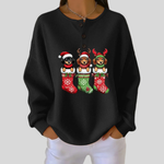 Gabrielle Christmas stocking waffle knit sweater in Black, front view