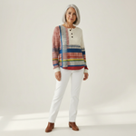 Margaret striped color block waffle knit sweater, view 3