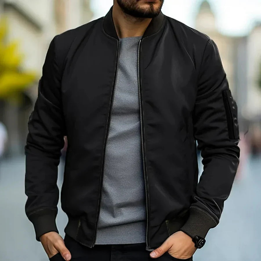Glenn men's classic lightweight bomber jacket in Black, front view
