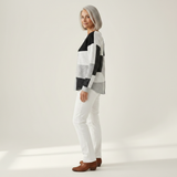 Eleanor black and white patchwork waffle knit sweater, view 4