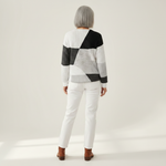 Eleanor black and white patchwork waffle knit sweater, view 5