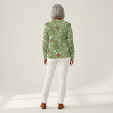 Ivy green Christmas tree waffle knit sweater, view 5