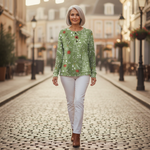 Ivy green Christmas tree waffle knit sweater, view 6