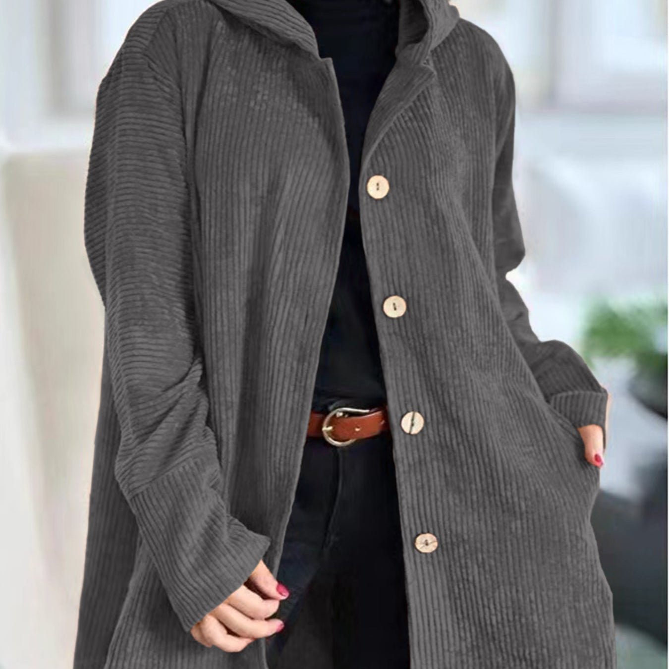 Abigail - Corduroy Hooded Cardigan