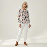 Holly white Christmas tree waffle knit sweater, view 3