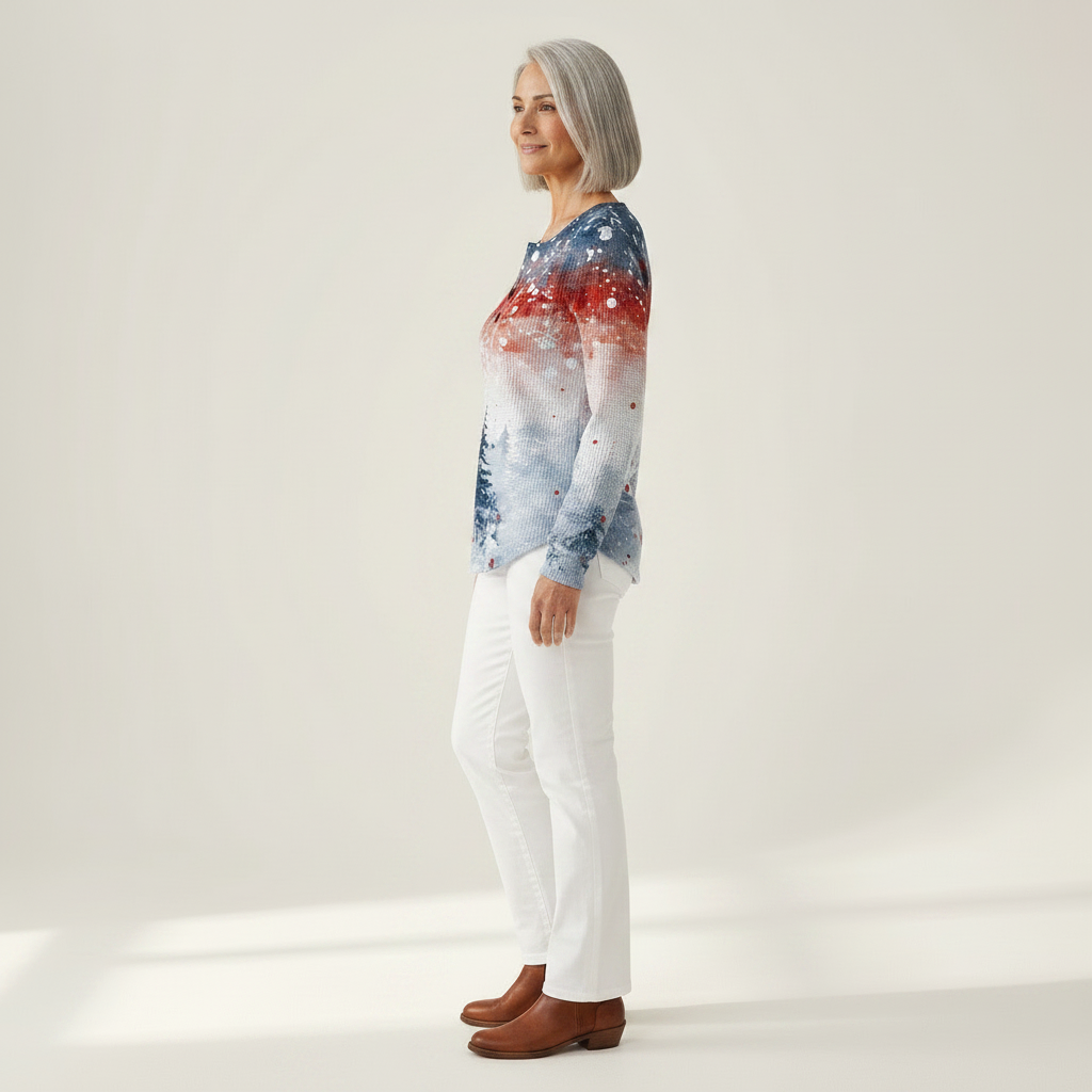 Alice light blue Christmas tree waffle knit sweater, view 4