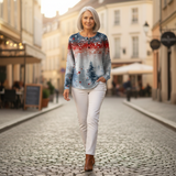 Alice light blue Christmas tree waffle knit sweater, view 6