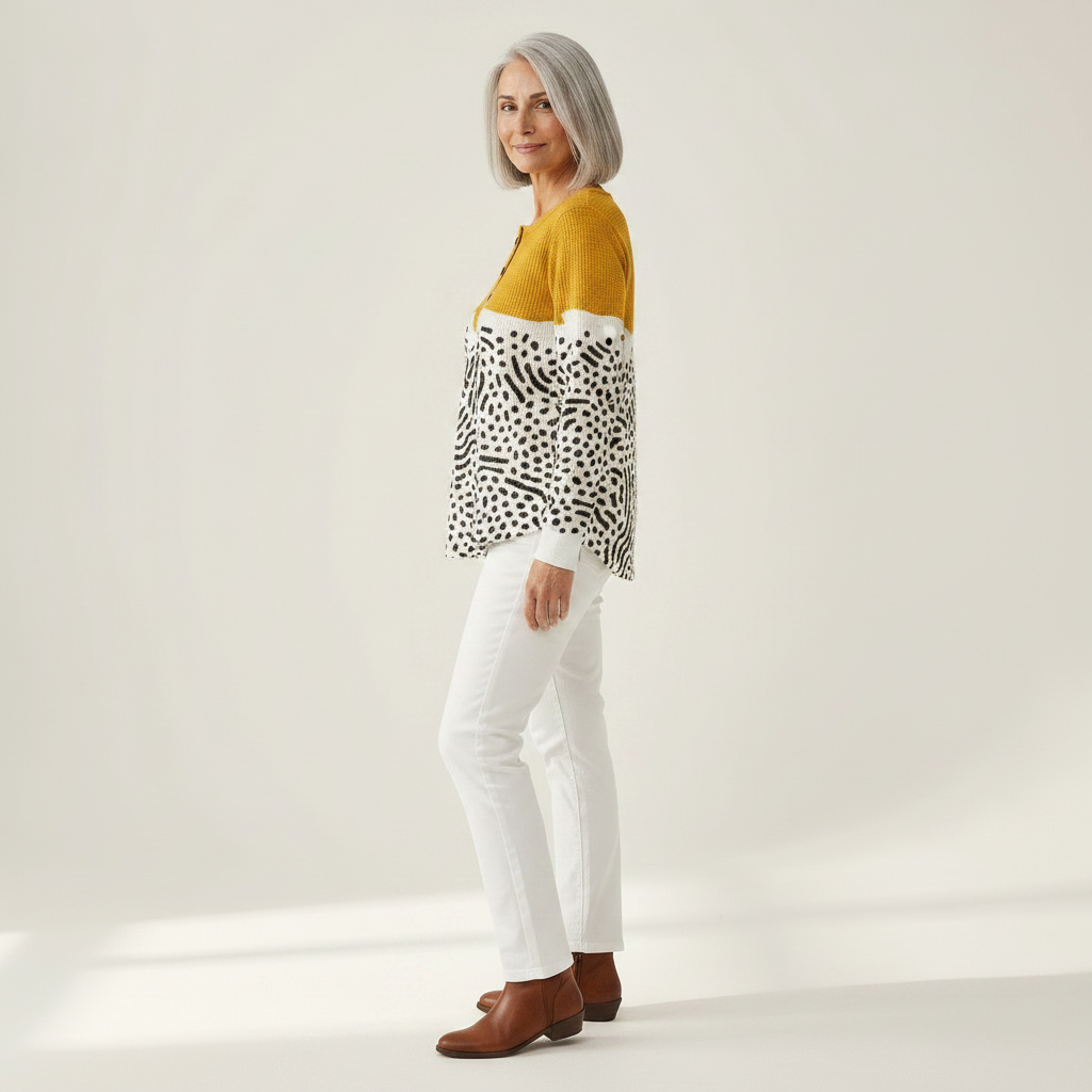 Opal mustard polka dot waffle knit sweater, view 4