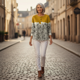 Opal mustard polka dot waffle knit sweater, view 6