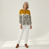 Opal mustard polka dot waffle knit sweater, view 3