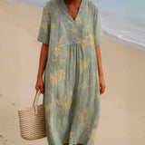 Shannon | Blue-Gray Dress with Floral Embroidery
