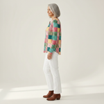 Ruth pink and turquoise patchwork waffle knit sweater, view 4