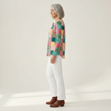 Ruth pink and turquoise patchwork waffle knit sweater, view 4