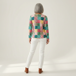Ruth pink and turquoise patchwork waffle knit sweater, view 5