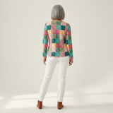 Ruth pink and turquoise patchwork waffle knit sweater, view 5