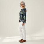 Faye navy Christmas tree waffle knit sweater, view 4
