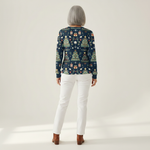 Faye navy Christmas tree waffle knit sweater, view 5