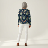 Faye navy Christmas tree waffle knit sweater, view 5