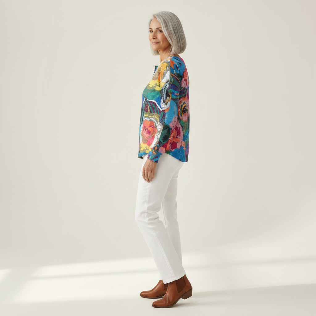 Irene large floral waffle knit sweater, view 4