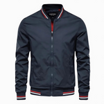 Frank men's striped trim bomber jacket in Navy, front view