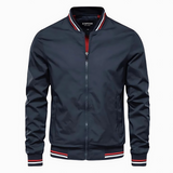 Frank men's striped trim bomber jacket in Navy, front view