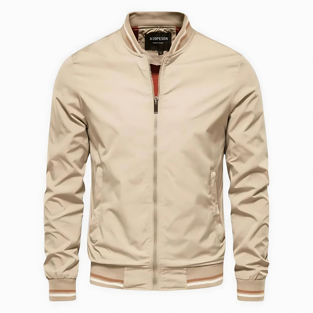 Frank men's striped trim bomber jacket in Beige, view 3