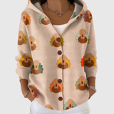 Zoe - Blush Turkey Print Hooded Cardigan