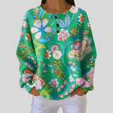 Elaine folk floral waffle knit sweater, front view