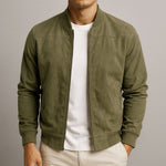 Dennis men's suede bomber jacket in Green, view 3
