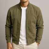 Dennis men's suede bomber jacket in Green, view 3