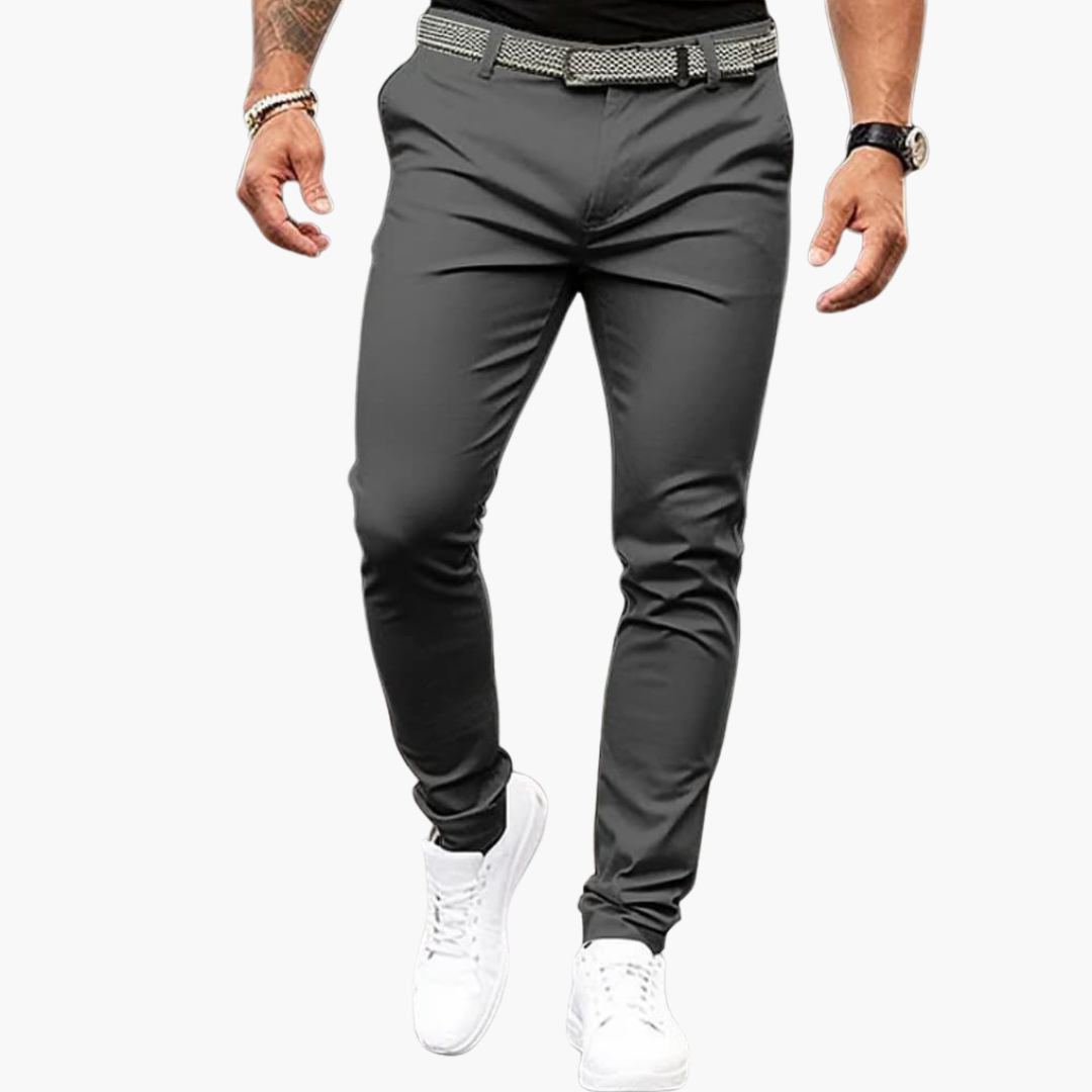 Rupert men's smart stretch dress pants in Dark Gray, front view