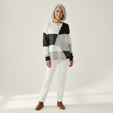 Eleanor black and white patchwork waffle knit sweater, view 3