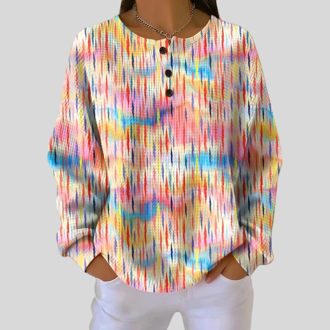 Sophie watercolor streak waffle knit sweater, front view