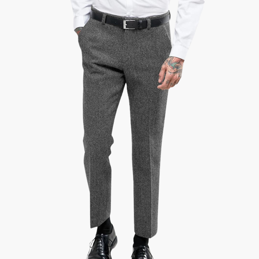 Barnaby men's flecked straight leg pants in Light Gray, view 2