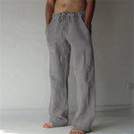 Teddy men's linen blend drawstring pants in Dark Gray, view 4