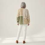 Lucy green and mustard patchwork waffle knit sweater, view 5