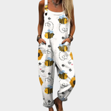 Madison | White Bee Doodle Overalls