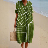 Brittany - Green Dress with Geometric Pattern