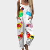 Kennedy | White Watercolor Chicken Overalls