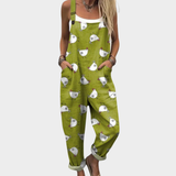 Claire | Lime Chicken Print Overalls