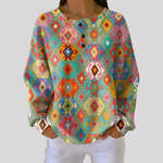 Clara Aztec diamond waffle knit sweater, front view