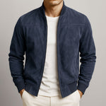 Dennis men's suede bomber jacket in Midnight Blue, view 4