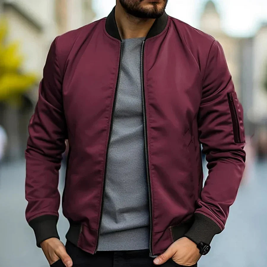 Glenn men's classic lightweight bomber jacket in Burgundy, view 5