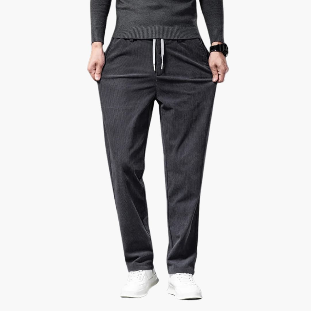 Roland men's corduroy drawstring pants in Gray, front view