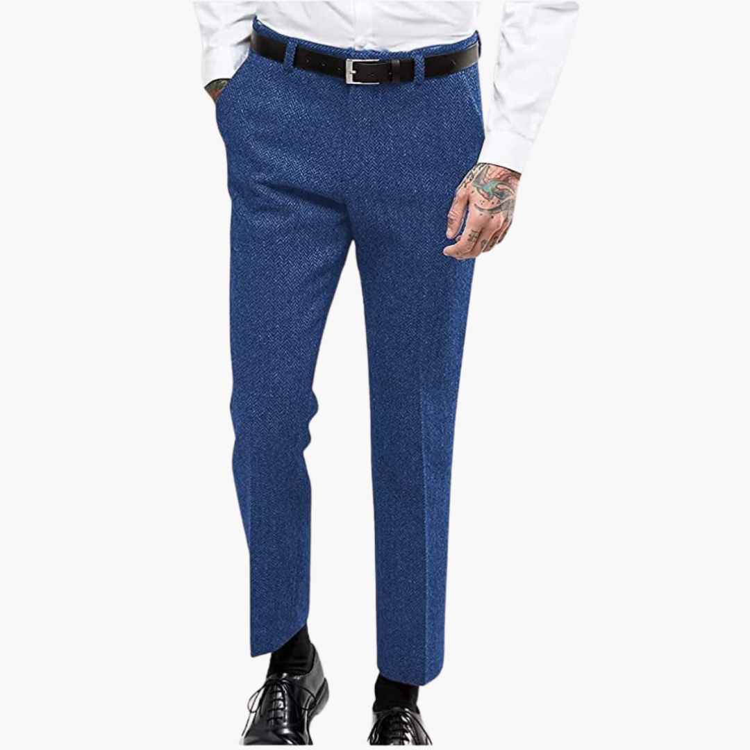 Barnaby men's flecked straight leg pants in Blue, view 3
