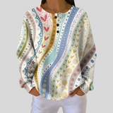 Lillian bohemian border print waffle knit sweater, front view
