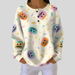 Leona Halloween print waffle knit sweater, front view