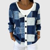 Leah | Denim Patchwork Button-Front Cardigan