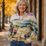 Harriet | Watercolor Thistle Zip-Up Cardigan