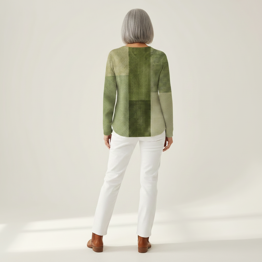 Charlotte green patchwork waffle knit sweater, view 5
